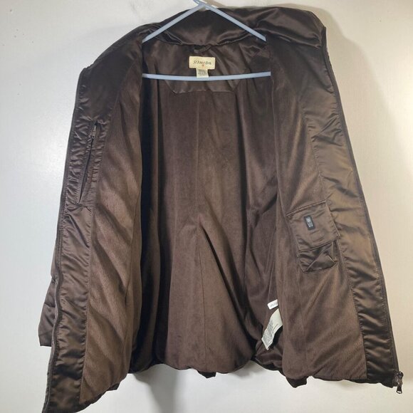 Womens St Johns Bay Down Puffer Parka Jacket Faux Fur Lined‎ Brown M - Picture 3 of 10